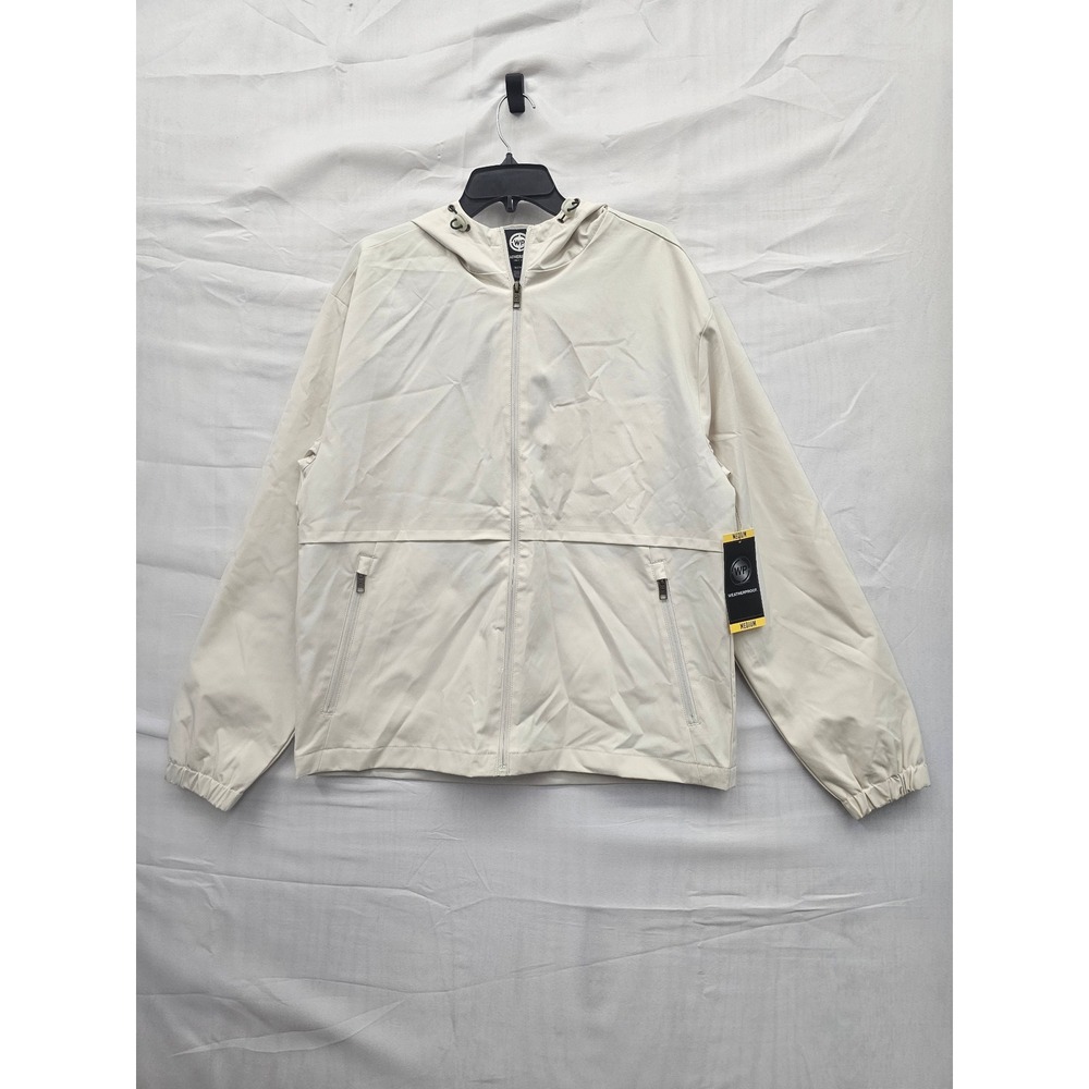 Weatherproof Mens Hooded Rain Jacket Windbreaker Khaki Poly Casual Size Medium